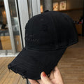 Topi Baseball Wanita Berlubang dengan Sulaman Huruf, Diperbuat daripada Kapas yang Dicuci, Berbentuk Runcing, Tampak Kecil, Bersaiz Besar, dengan Tepi yang Melebar, Topi Matahari Berbahan Lembut.