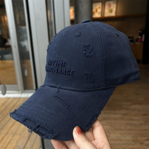 Topi Baseball Wanita Berlubang dengan Sulaman Huruf, Diperbuat daripada Kapas yang Dicuci, Berbentuk Runcing, Tampak Kecil, Bersaiz Besar, dengan Tepi yang Melebar, Topi Matahari Berbahan Lembut.